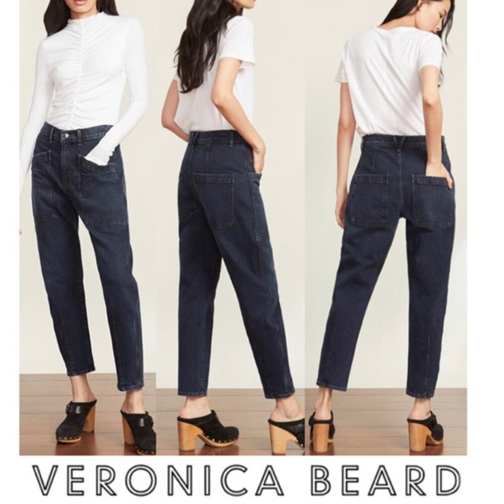VERONICA BEARD Charlie Barrel Jean Patch Pockets High-Rise Dark Ink Sz 32